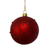 Red with Red Glitter Swirls Glass Ball Ornament
