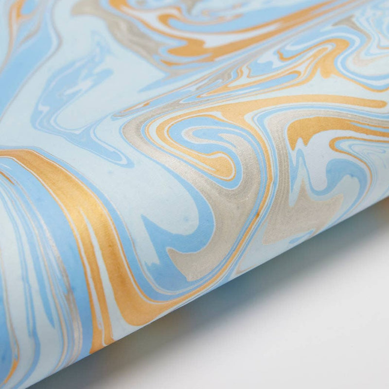 Hand Marbled Gift Wrap Sheets - Powder Blue