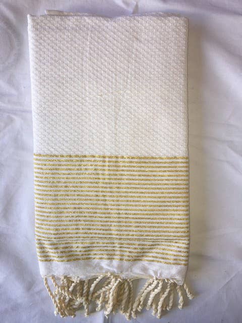 White Honeycomb Fouta with Gold Lurex Stripe