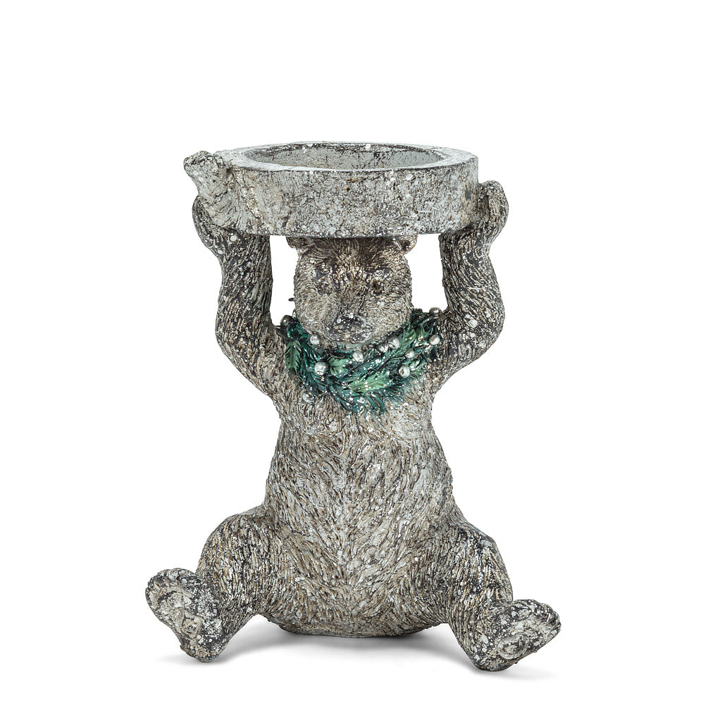 Bear with Wreath Candle Holder