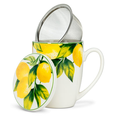 Lemon Tree Covered Mug & Strainer | Putti Fine Furnishings Canada