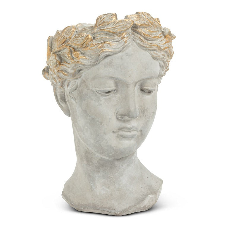 Woman Head Planter with Gold Detailing  - Large
