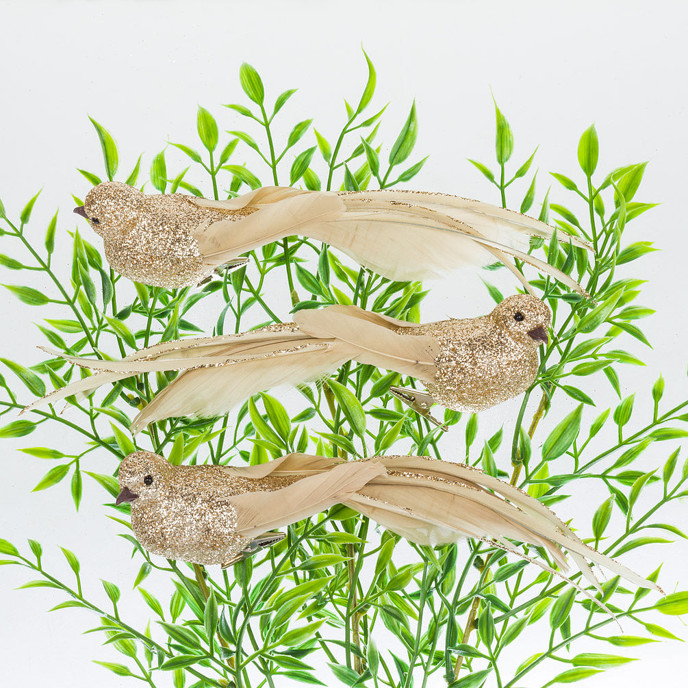Champagne Glitter Feather Bird Clip