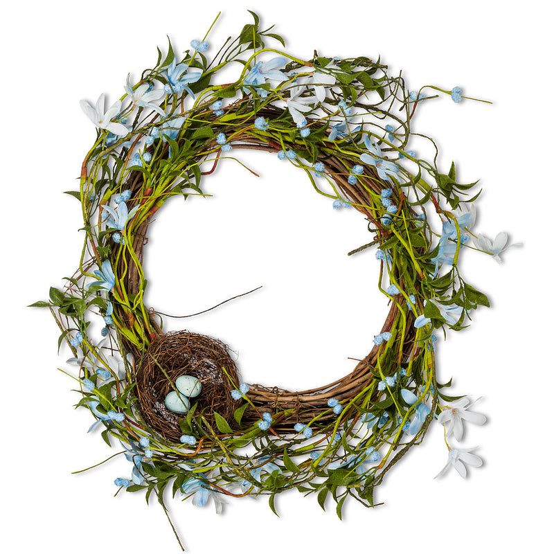 Blue Flower & Nest Wreath | Putti Fine Furnishings Canada 