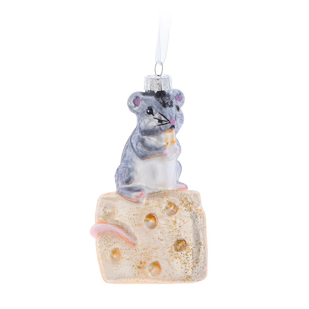 Mouse on Cheese Glass Ornament  | Putti Christmas Celebrations Canada 