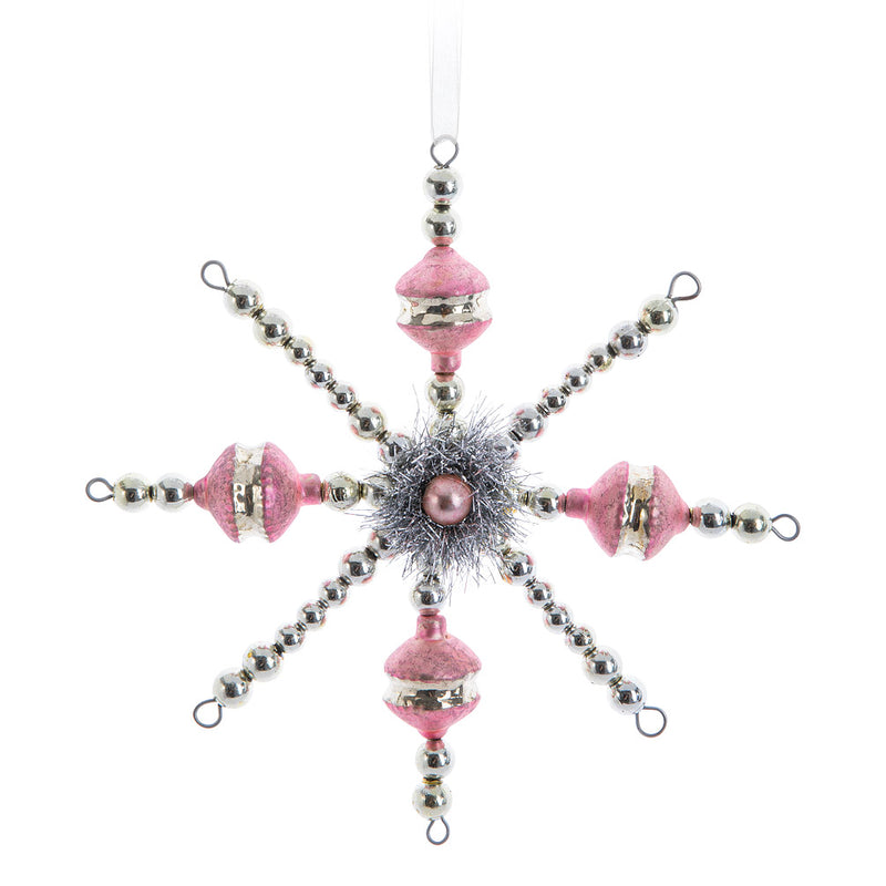 Vintage Tinsel Pink Snowflake Ornament | Putti Christmas Celebrations 
