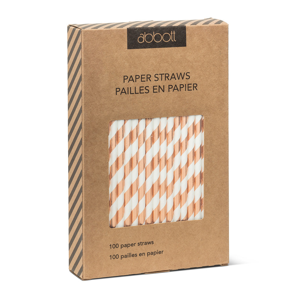 Straws with Rose Gold & White Stripes - Box of 100  | Putti Party Supplies 