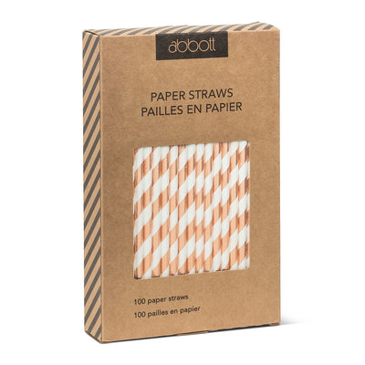 Straws with Rose Gold & White Stripes - Box of 100  | Putti Party Supplies