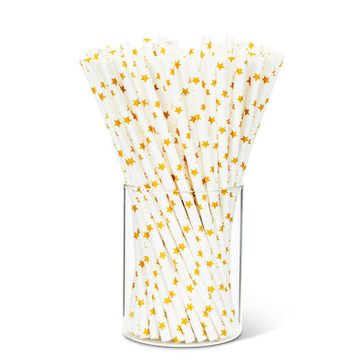 Straws with Gold Stars - Box of 100