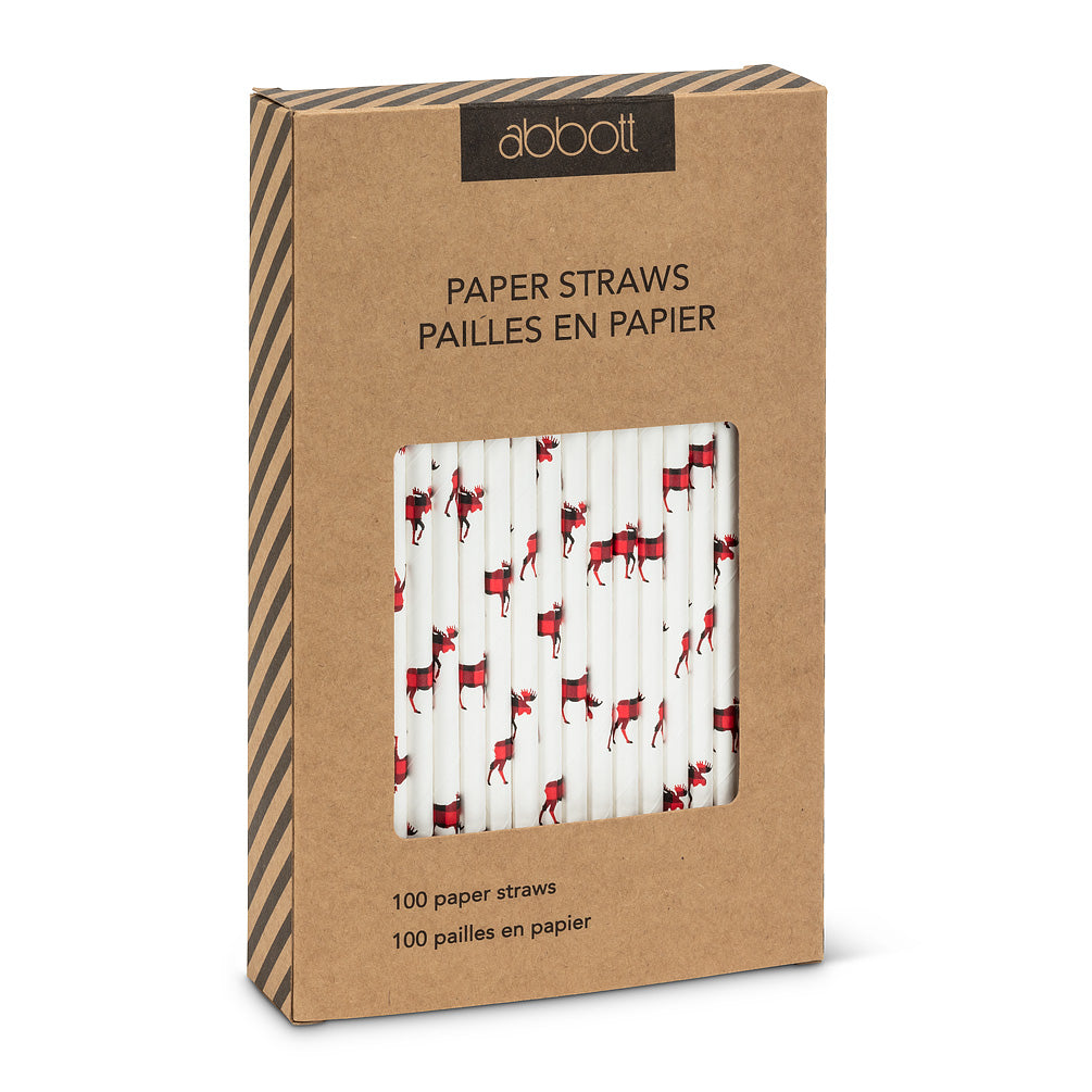 Straws with Buffalo Check Moose Print - Box of 100 | Putti Christmas 