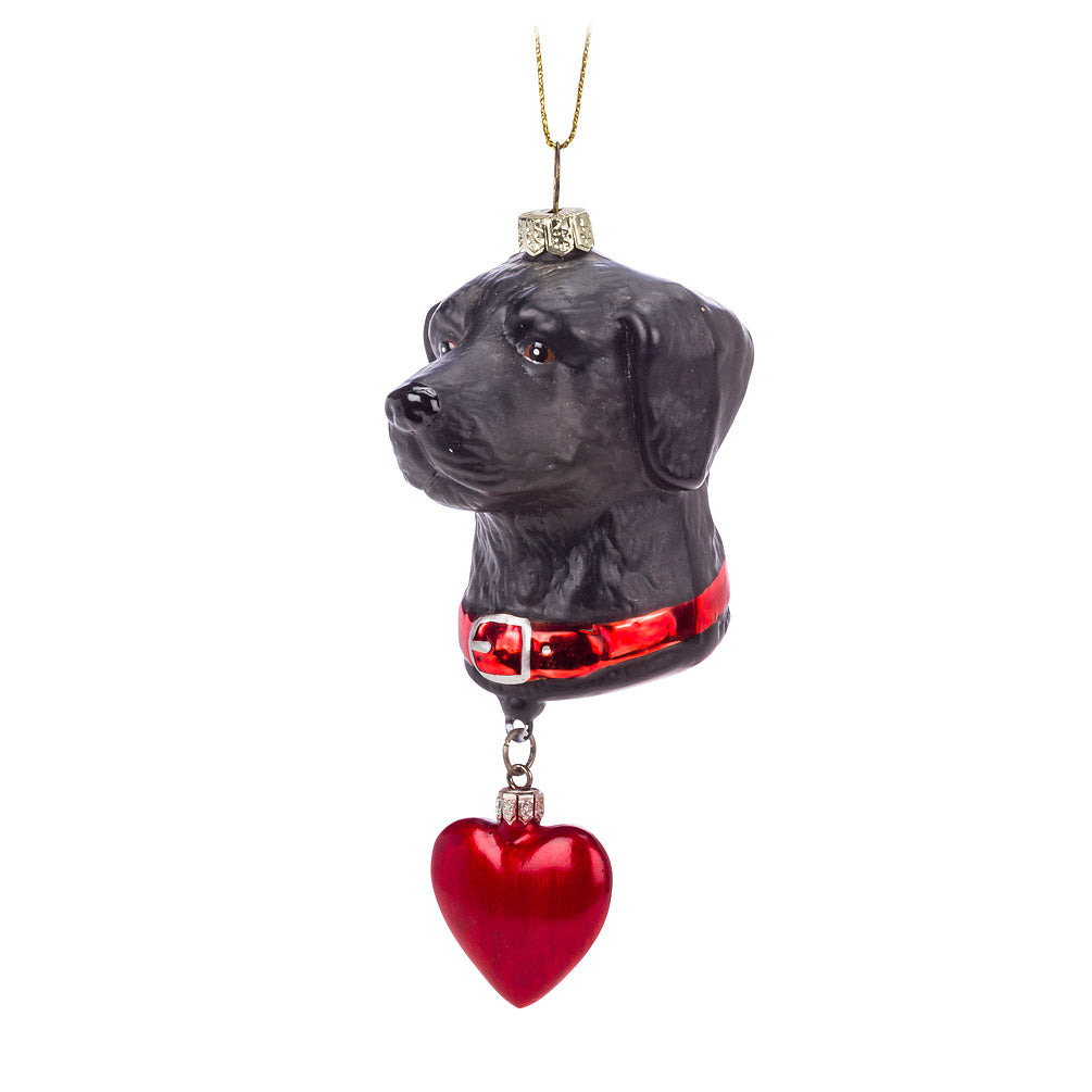 Black Lab with Heart Glass Ornament Putti Christmas Canada