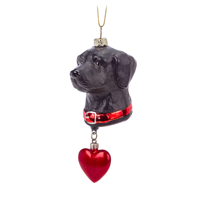 Black Lab with Heart Glass Ornament | Putti Christmas Canada