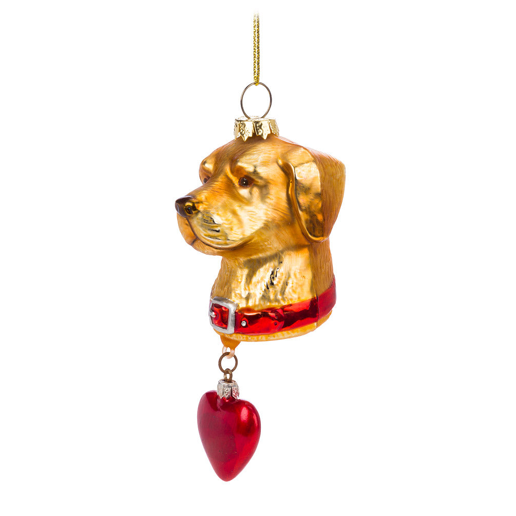 Golden Lab with Heart Glass Ornament