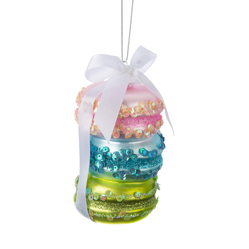Stacked Macaron with Ribbon Glass Ornament  | Putti Christmas 