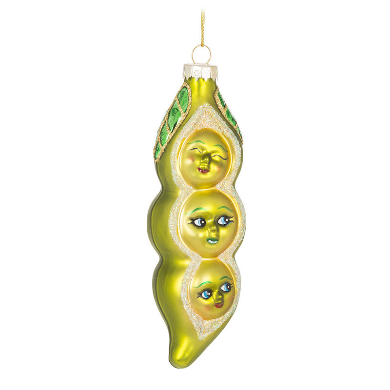 Triple Peas in Pod Glass Ornament | Putti Christmas Decorations