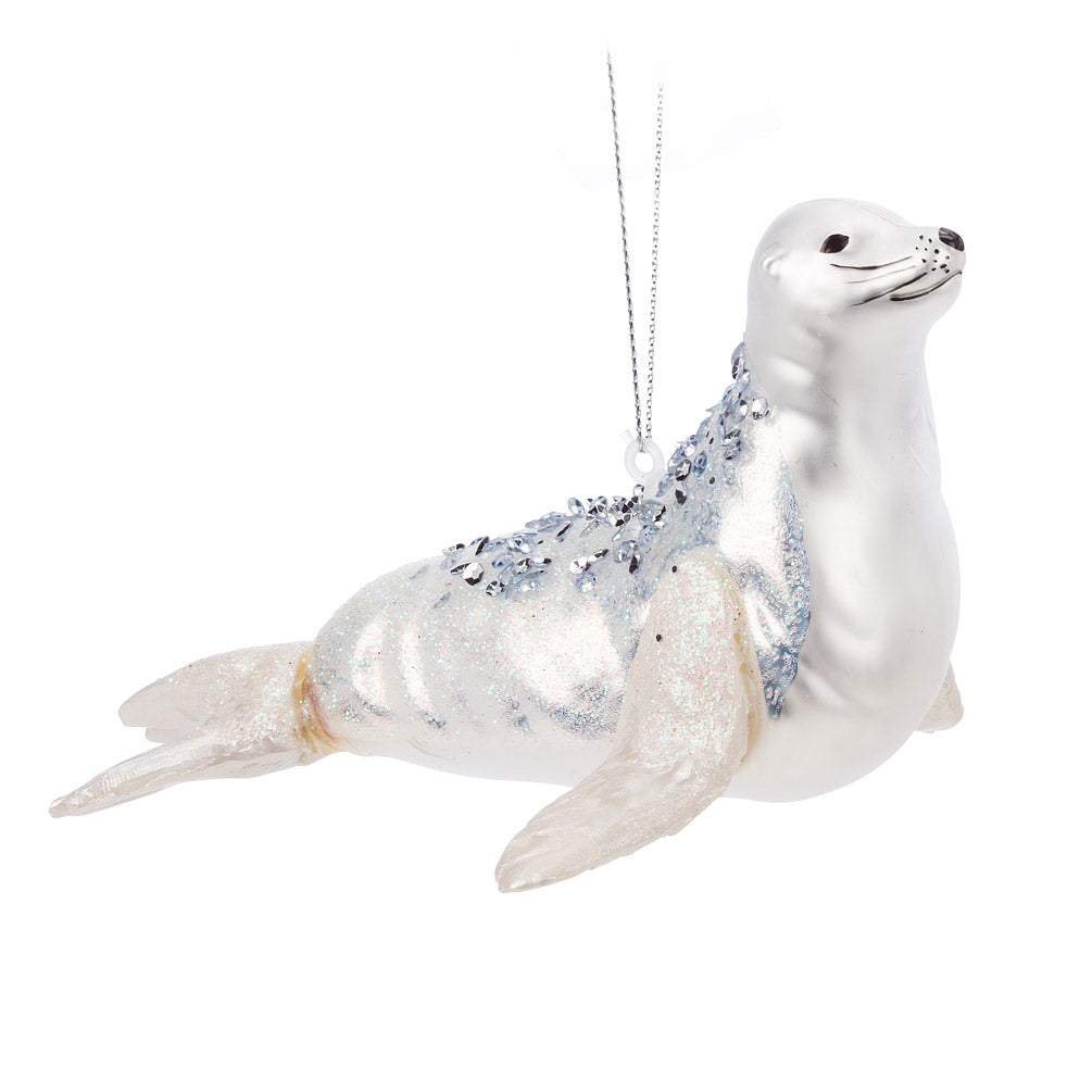 White Seal Glass Ornament | Putti Christmas Canada 