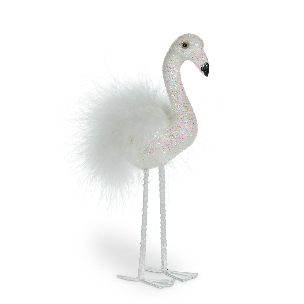 Glittered Feathered Flamingo Ornament - White | Putti Christmas 