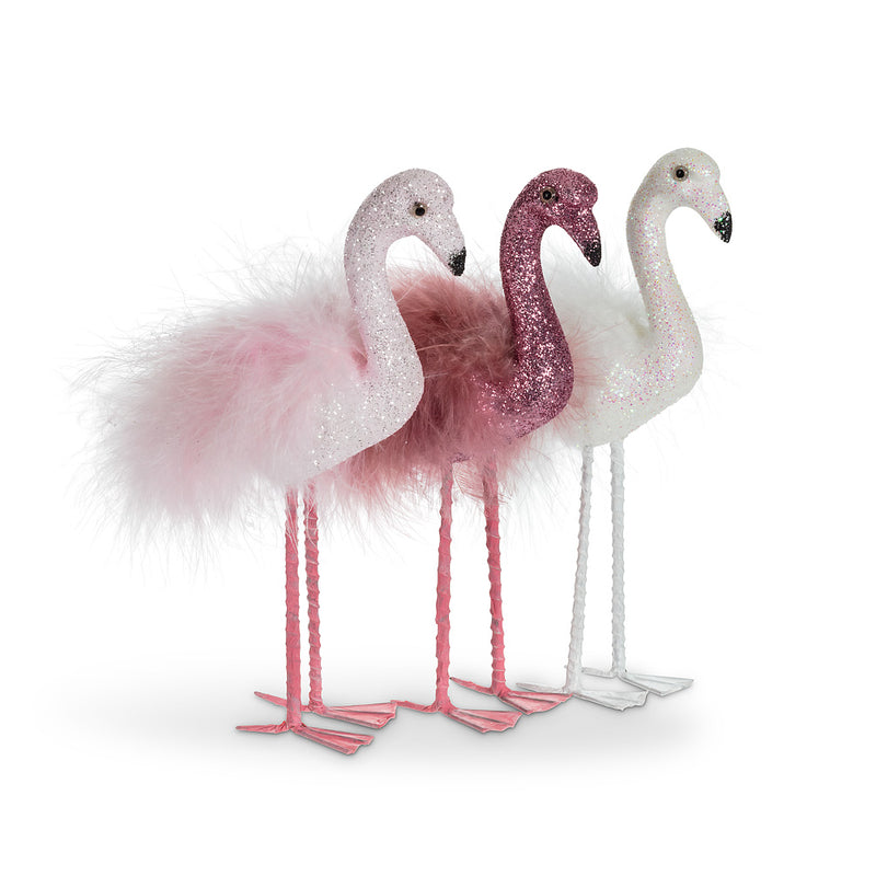 Glittered Feathered Flamingo Ornament - White | Putti Christmas 