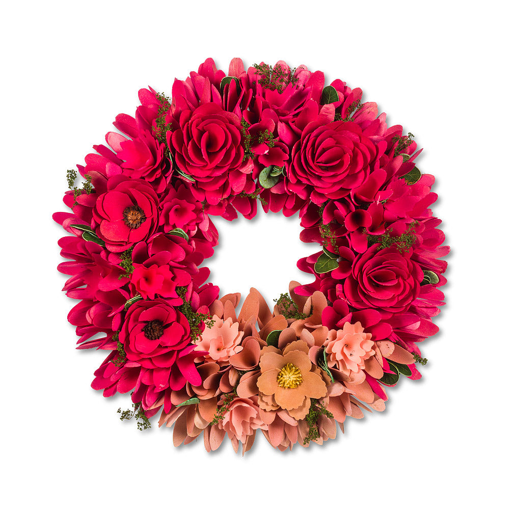 Pink Ombre Wood Floral Wreath | Putti Fine Furnishings 