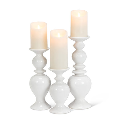 Large Shapely White Pillar Candle Holder | Putti Fine Furnishings