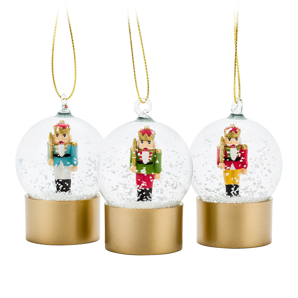 Small Nutcracker Snow Globe Ornament | Putti Christmas Canada