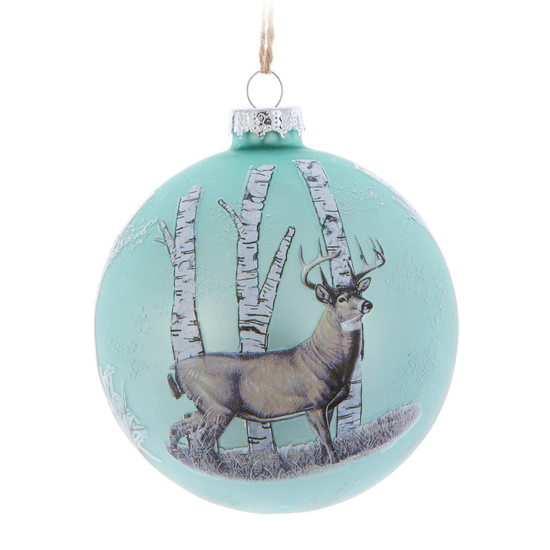Deer with Birch Glass Ball Christmas Ornament