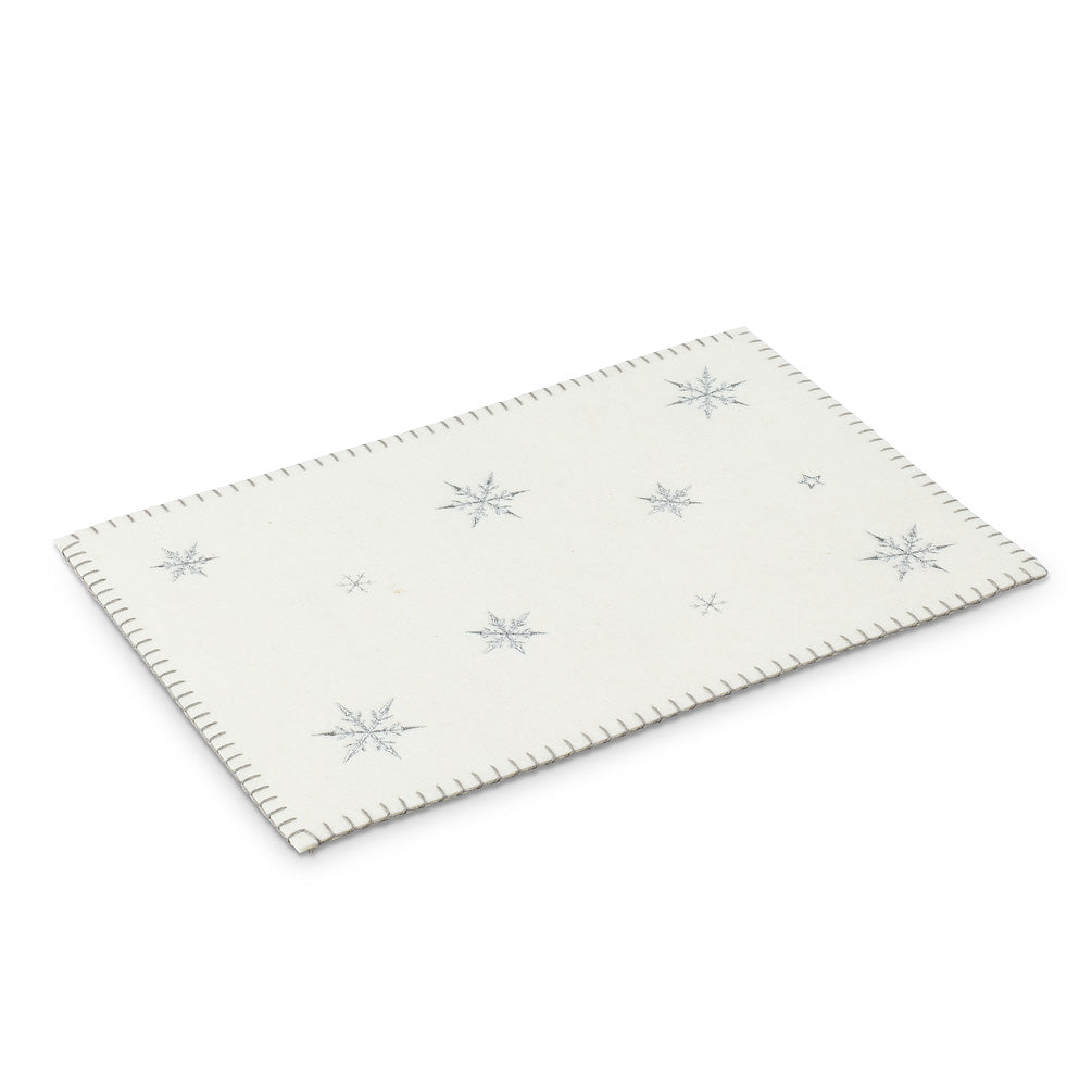  White Felt Table Mat with Snowflake, AC-Abbott Collection, Putti Fine Furnishings