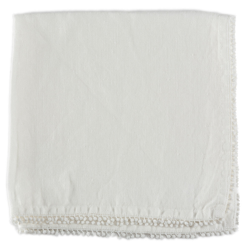 Linen Napkin with Ball Trim - Ecru -  Tableware - AC-Abbot Collection - Putti Fine Furnishings Toronto Canada - 1
