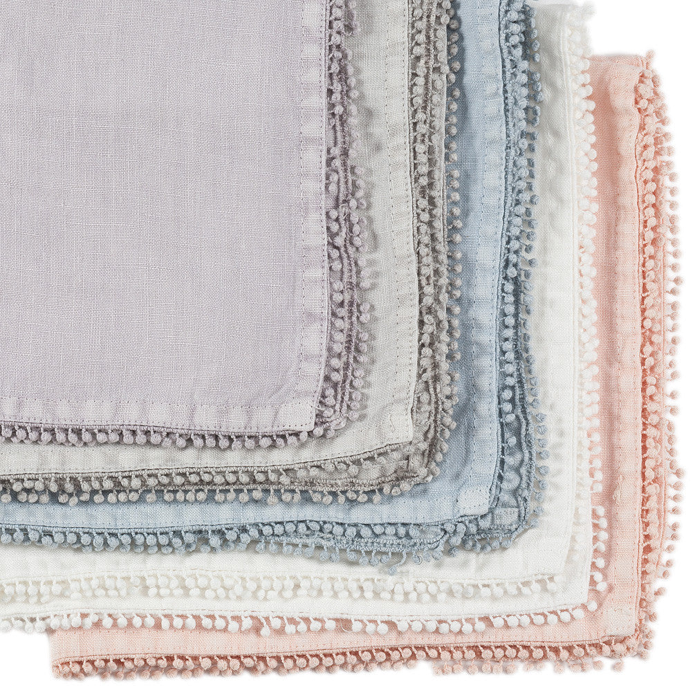 Linen Napkin with Ball Trim - Ecru -  Tableware - AC-Abbot Collection - Putti Fine Furnishings Toronto Canada - 2