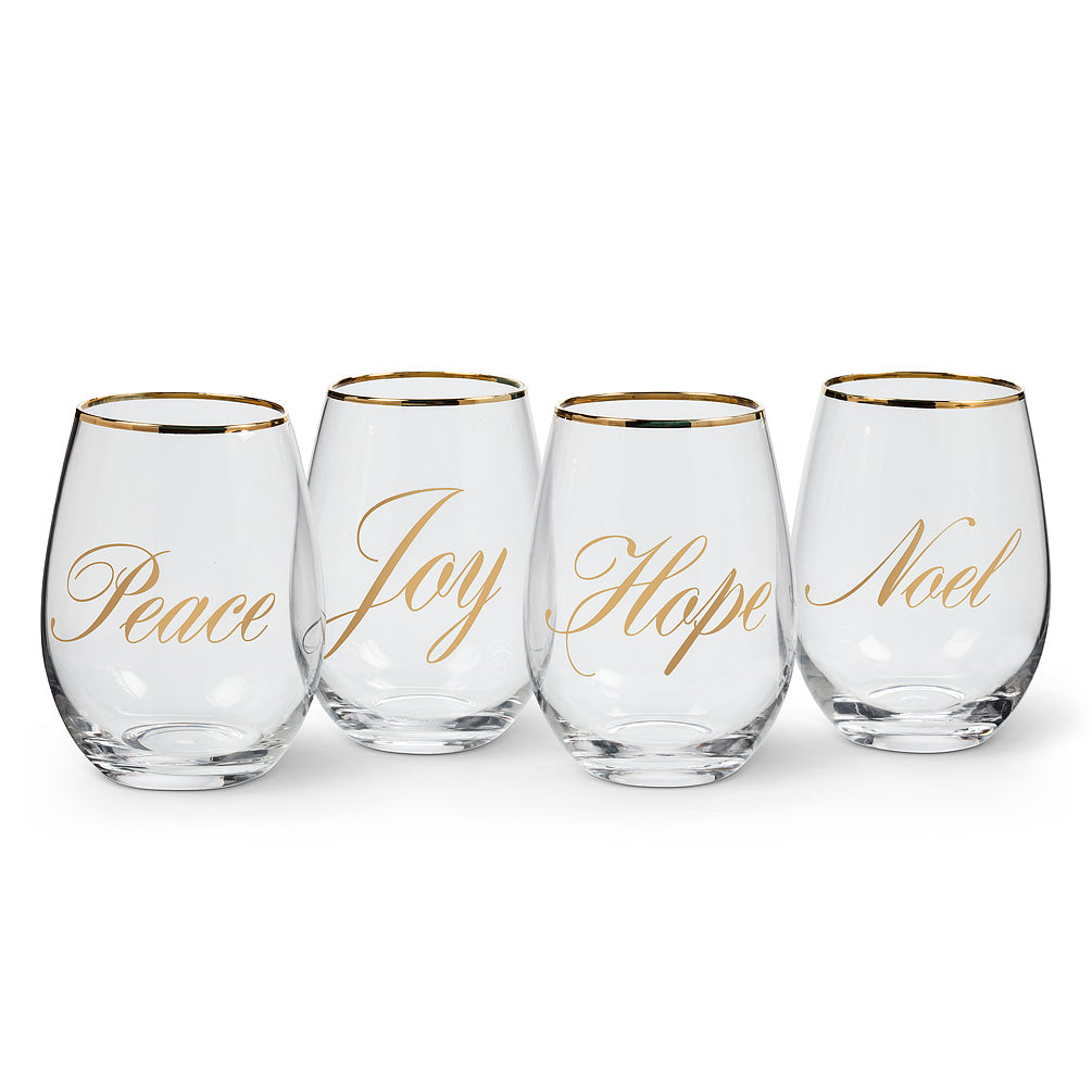  Holiday Words Stemless Goblets, AC-Abbott Collection, Putti Fine Furnishings