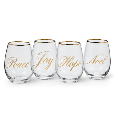 Holiday Words Stemless Goblets, AC-Abbott Collection, Putti Fine Furnishings
