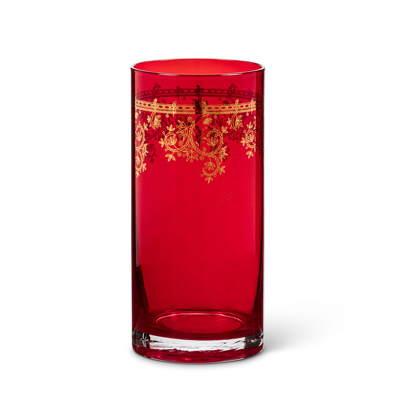 Red Highball with Gold Filigree