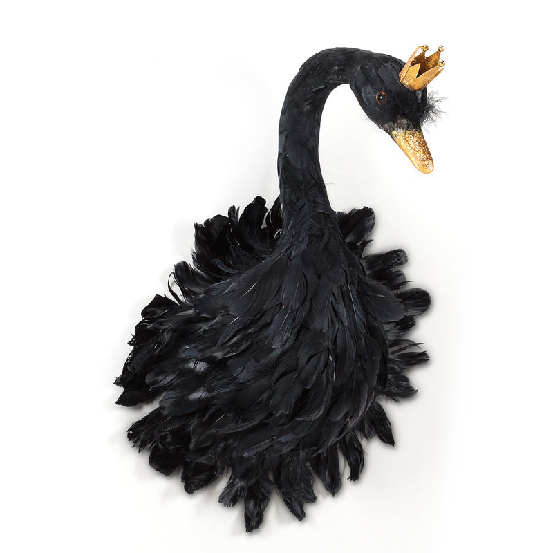  Black Feather Swan with Crown - Large, AC-Abbott Collection, Putti Fine Furnishings