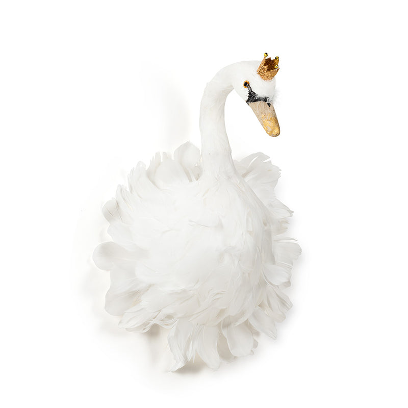 White Feather Swan with Crown - Medium, AC-Abbott Collection, Putti Fine Furnishings