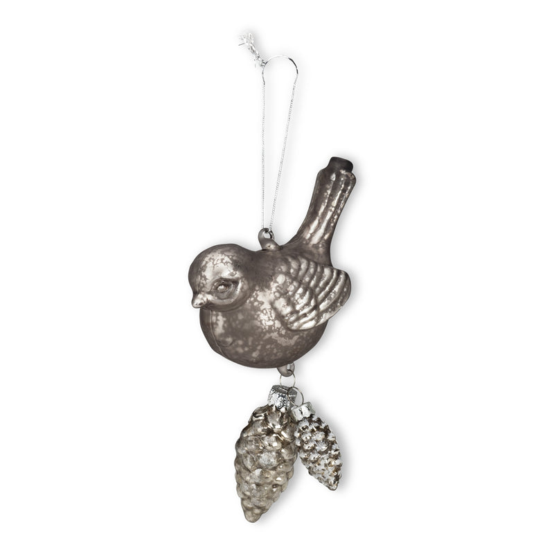  Silver Bird with Pinecones Ornament, AC-Abbott Collection, Putti Fine Furnishings