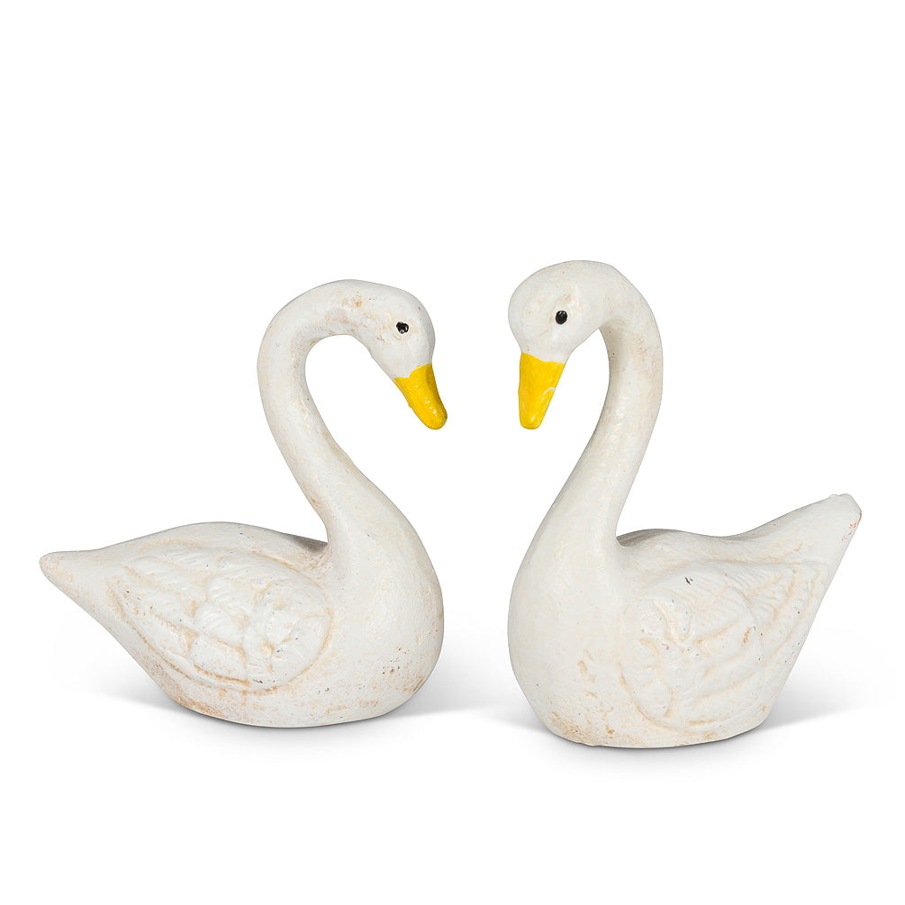 Small White Cast Iron Swans | Putti Fine Furnishings Canada