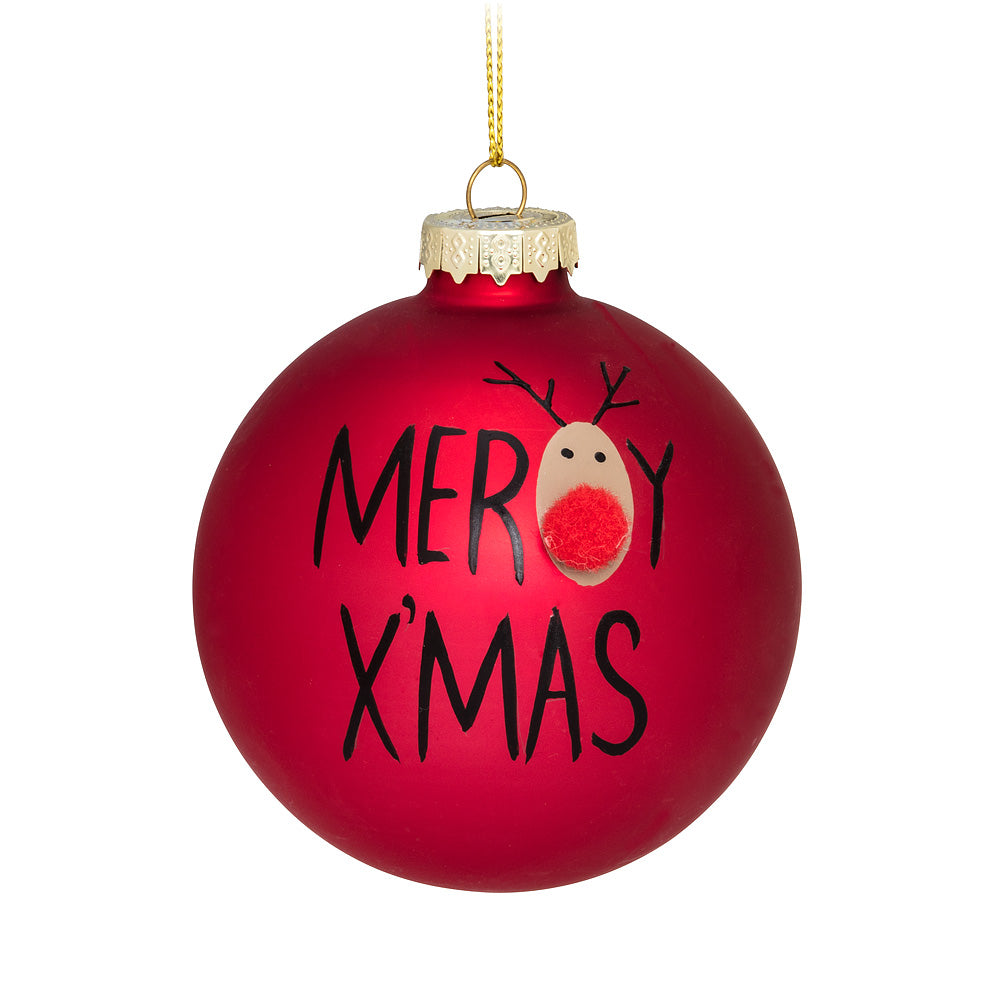  Merry Xmas with Deer Ball Ornament, AC-Abbott Collection, Putti Fine Furnishings