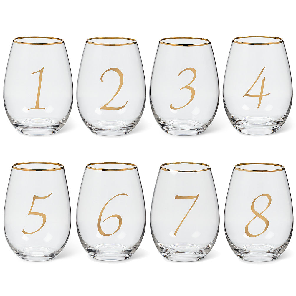  Gold Number Stemless Goblets – Set of 8, AC-Abbott Collection, Putti Fine Furnishings