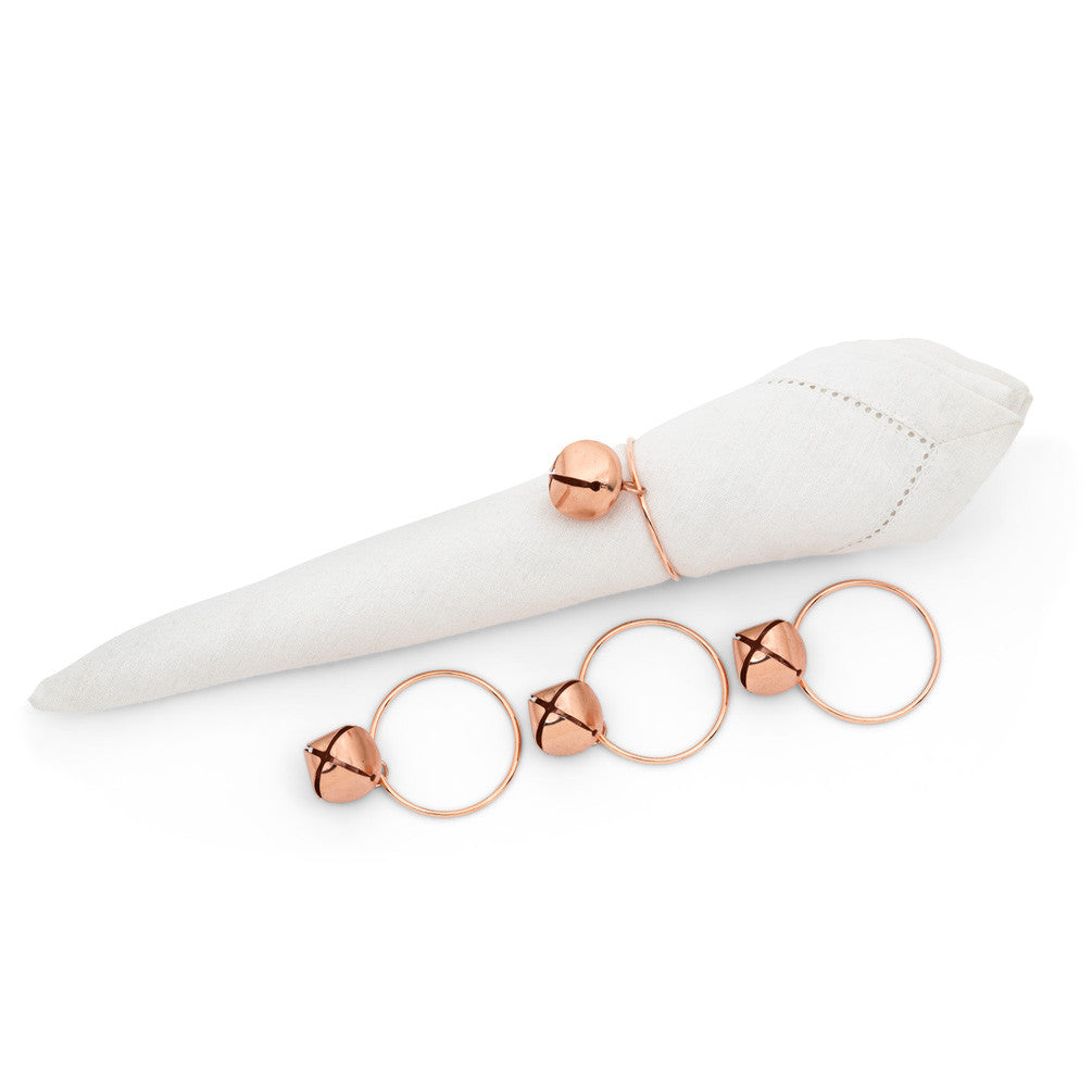 Set of 4 Rose Gold Jingle Bell Napkin Rings -  Christmas - AC-Abbott Collection - Putti Fine Furnishings Toronto Canada