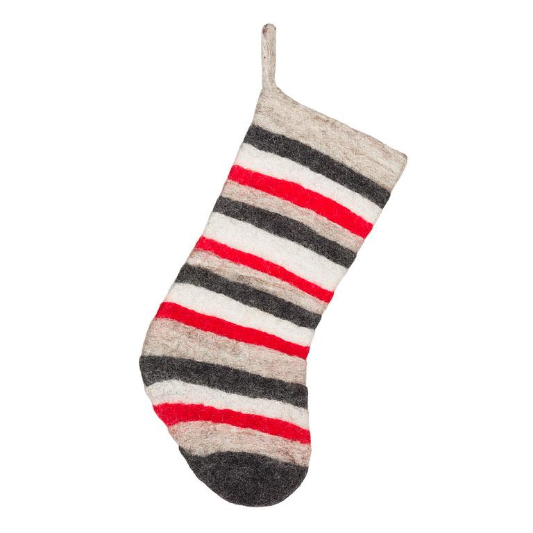 Red and Black Felt Stripe Stocking