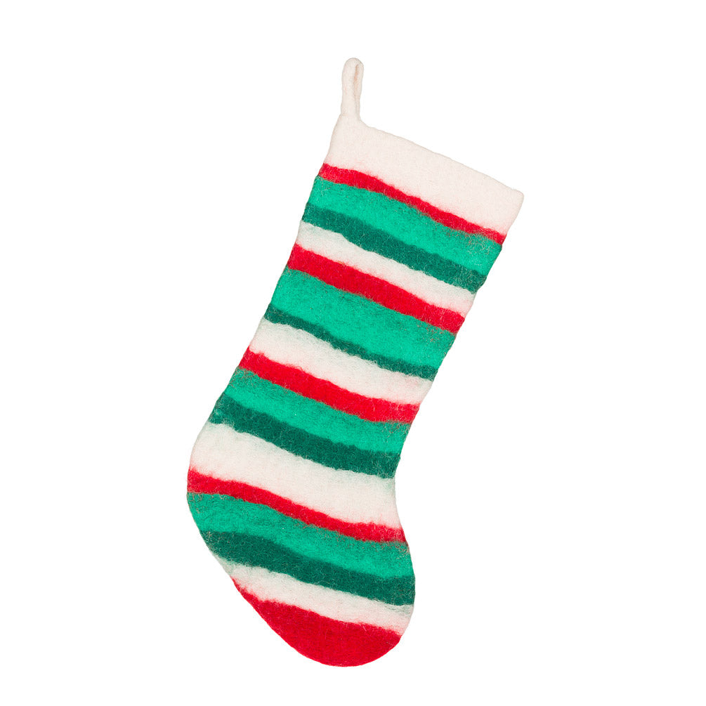 Red and Green Felt Stripe Christmas Stocking