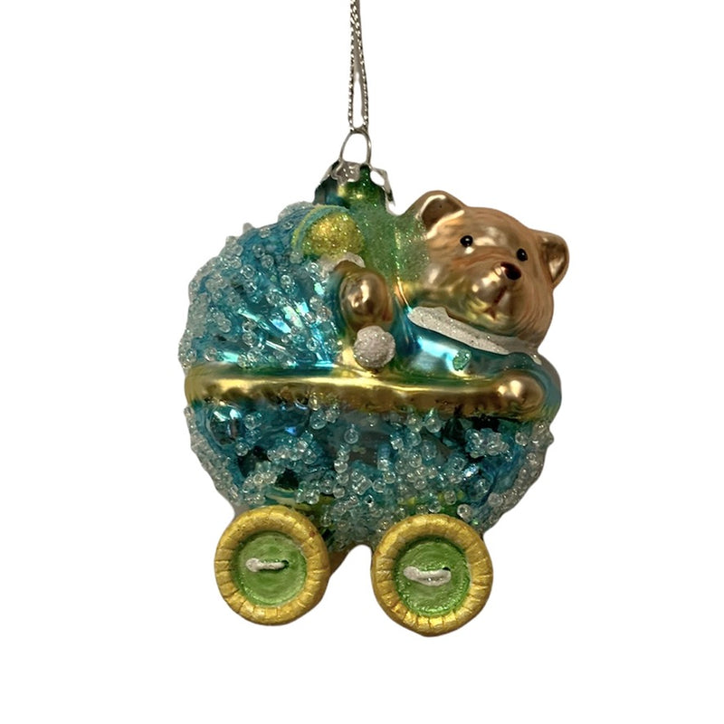 Blue Baby Carriage Glass Ornament