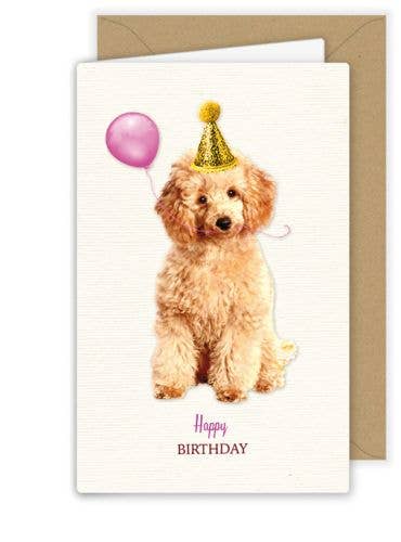 "Happy Birthday" Doodle Dog in Party Hat Greeting Card