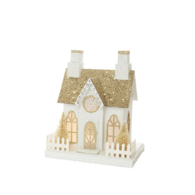 White and Gold Glittered Cardboard House with LED