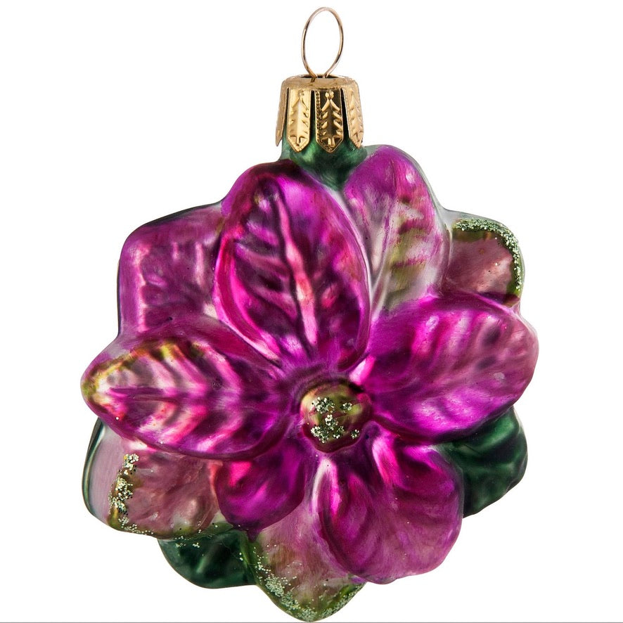 Pink Poinsettia European Glass Ornament | Putti Christmas Celebrations 