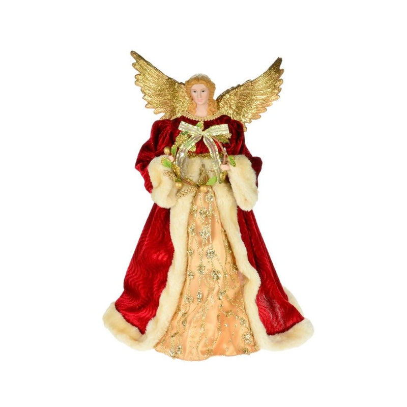 Angel with Burgundy and Gold Gown Tree Topper | Putti Fine Furnishings Christmas Canada