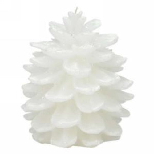 White Glitter Pinecone Candle 6"