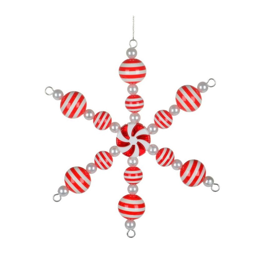 Red and White Beaded Candy Snowflake | Putti Christmas 