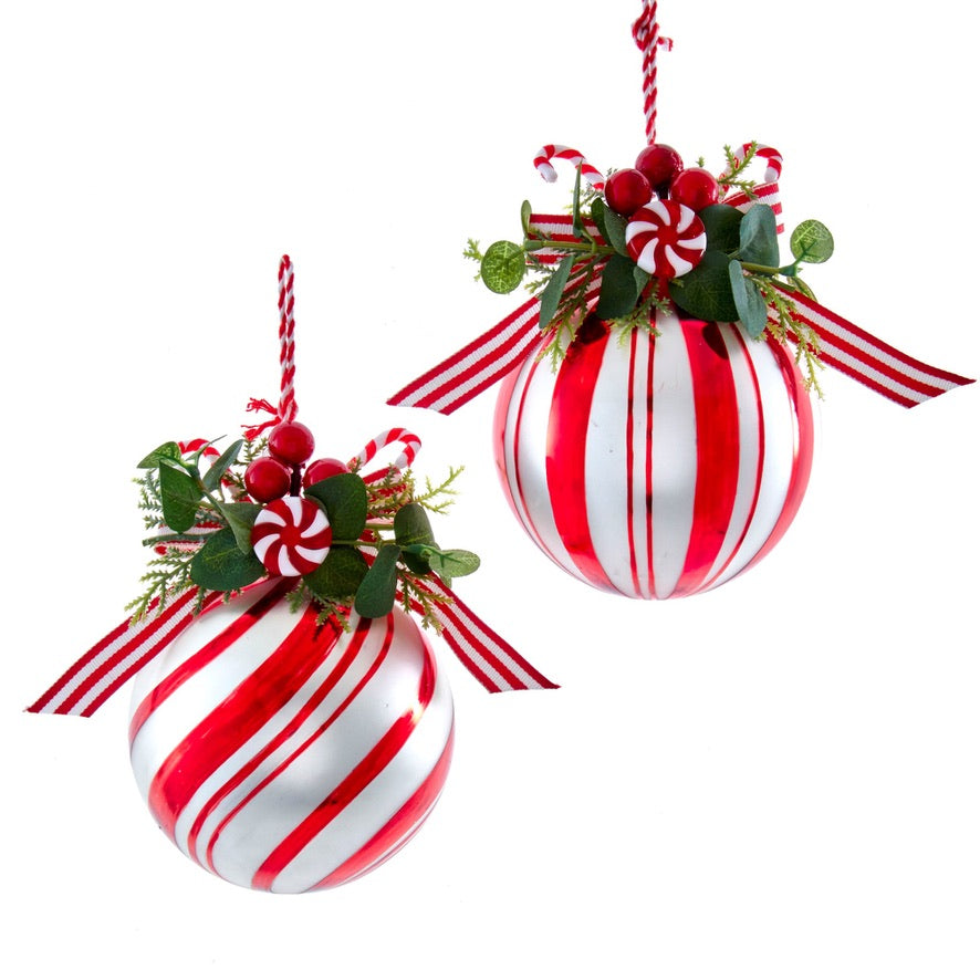 Peppermint Ball with Greenery Ornament