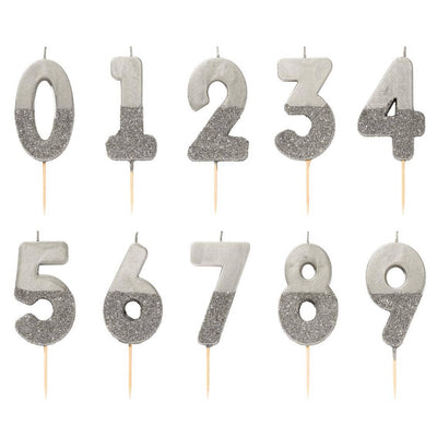 Silver Glitter Number Candle - Three | Putti Celebrations Canada